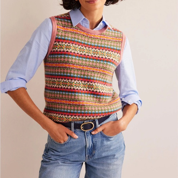 Boden Edie Fair Isle Sweater Vest Heritage size Large - Picture 2 of 4